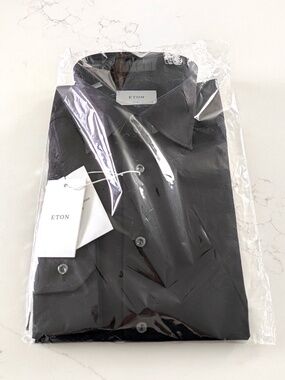 ETON Mens Black Textured Dobby Dress Shirt 16 41 Slim Fit Wrinkle Resistant NIB
